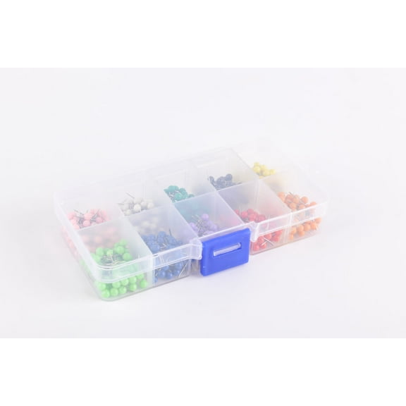 Emlimny 1000PCS Multi-Colored Map Push Pins 1/8-Inch Plastic Beads Head with Stainless Point, 10 Assorted Colors (100PCS Each Color) for Bulletin Boards, Fabric Marking, Office