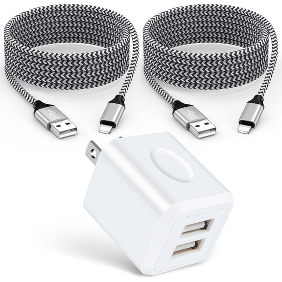 GAEF USB Charger Cable Compatible for iPhone,Wall Charger Block with 2Pack Charger Cable Cords,Dual Port USB Charging Adapter Block Box Plug,Fast Charger Charging Cable Compatible for iPhone,White
