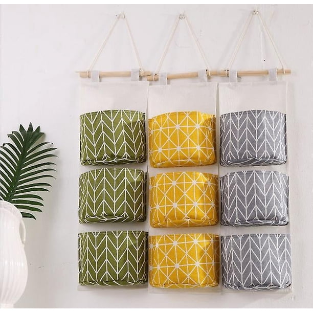 Bolsas de almacenamiento de 3 puertas, organizador de almacenamiento de pared multifuncional para colgar con 3 bolsillos, organizador de pared, estante de pared para baño (verde, amarillo, gris) Sincero Electrónica