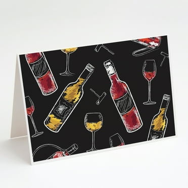 Red and White Wine on Black Greeting Cards and Envelopes Pack of 8