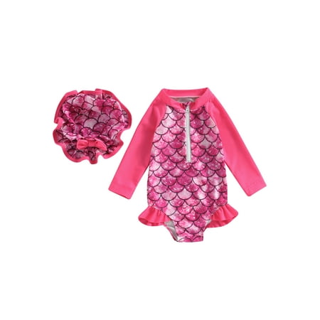 

Toddler Baby Girl Swimsuit Onepiece Floral Rash Guard Tankini Swimwear Bathing Suit Sunsuit Beahwear with Sunhat