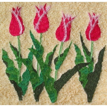 White Tulip - Big Black Horse Embroidered Tulips Towel Set - White