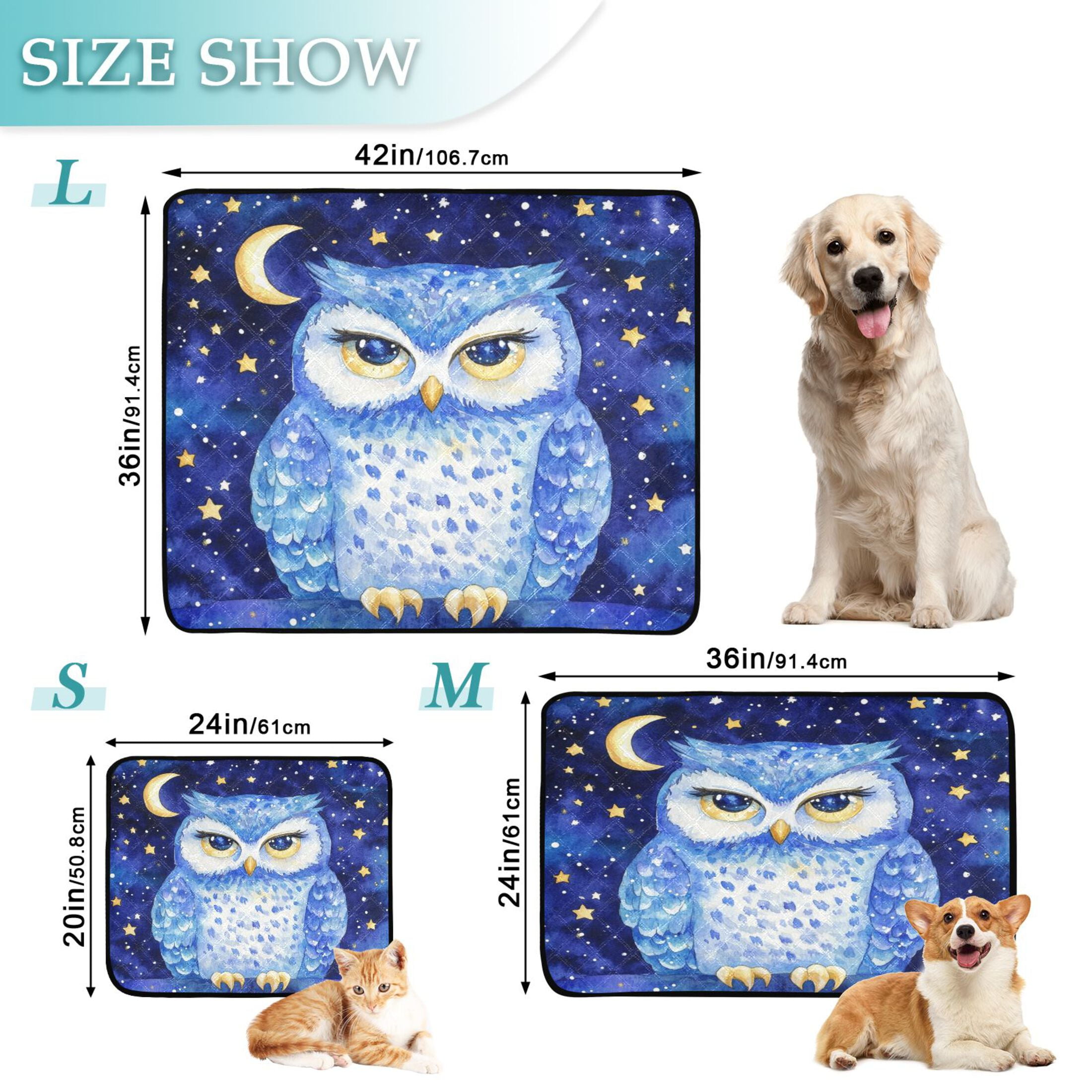 Qxltty Blue Starry Owl Cat litter Pads Pet Set of 2 Diaper Mats Center Anti-leakage Layer Absorbent Soft and Comfortable