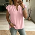 thumbnail image 6 of CQONEPT Womens Cap Short Sleeve Ruffle Blouse Casual Pleated V Neck Dressy Shirts Summer Slim Solid Trendy Work Outfits Pink XL, 6 of 6