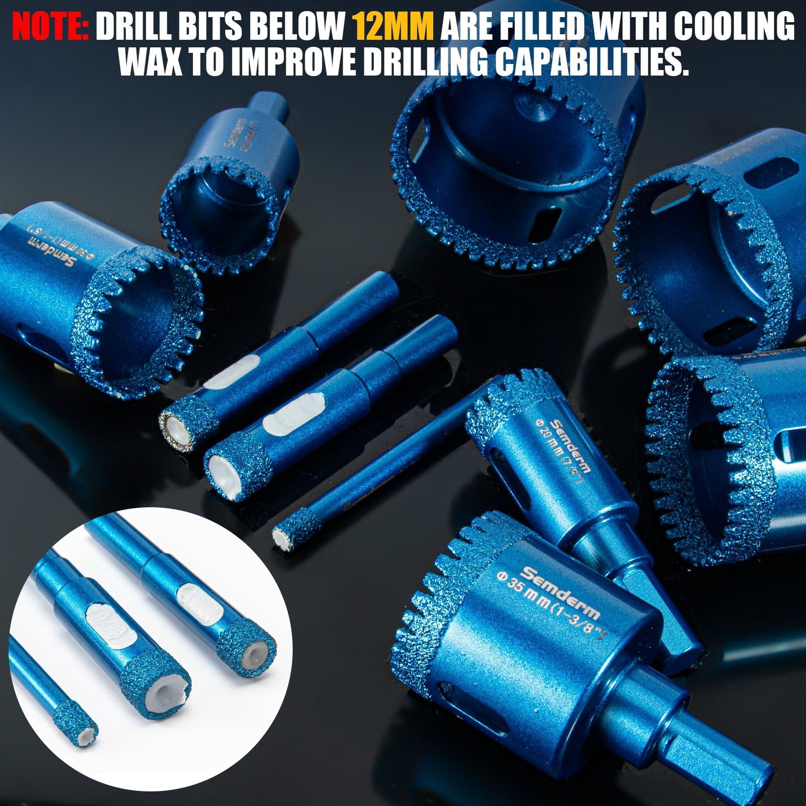 Diamond Hole Saw Kit Tile Hole Saw Kit 10 PCS Serrated Brazing Core Drill Bit Set with EVA Hole Saw Guide Jig Diamond Drill Bits for Porcelain Tile Glass Ceramic Stone Granite Marble
