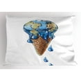 thumbnail image 1 of Ice Cream Pillow Sham Ice Cream with Globe Planet Earth Flavor Ecological Graphic Print, Decorative Standard King Size Printed Pillowcase, 36 X 20 Inches, Pale Caramel Violet Blue, by Ambesonne, 1 of 2
