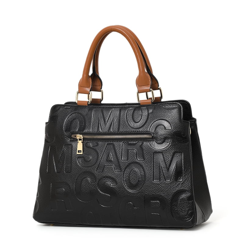 High-quality genuine leather alphabet stripe contrast handbag/tote for women, large capacity storage bag/purse