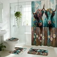 thumbnail image 5 of Costeam Highland Cow Print Bathroom 4 Piece Set，Bath Mat U Shaped Mat Toilet Seat Cover And Shower Curtain For Home Decor, 5 of 6