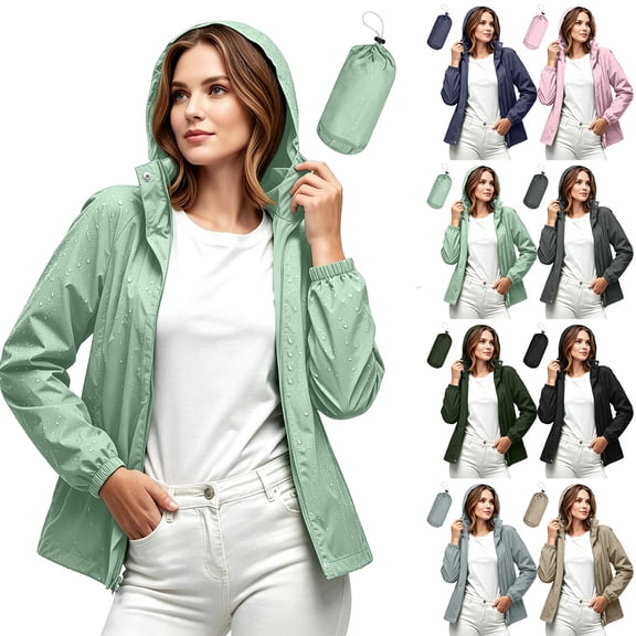 Afuyipoi Women's Waterproof Hooded Rain Jacket Lightweight Packable Windbreaker Outdoor Hiking Travel Golf Green Size M