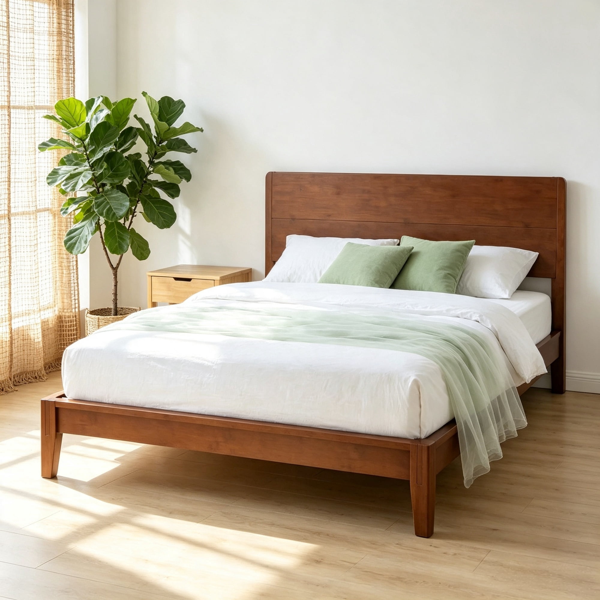 Queen Bamboo Platform Bed Frame with Headboard, 12 Slats, No Box Spring Needed, Brown