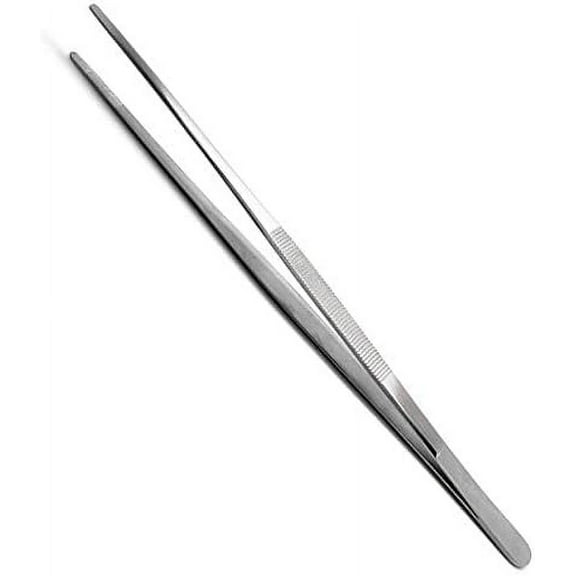 Kitchen Tweezers 10 inch Straight Stainless Steel food Tongs for Cooking with Precision Serrated Tips