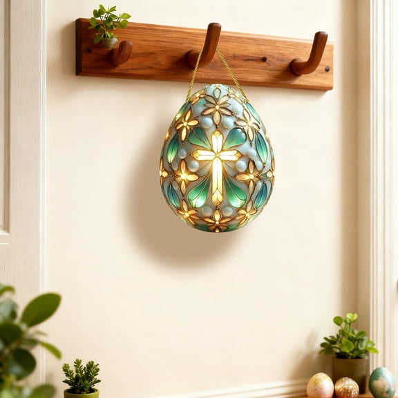 AYktou 2 Pcs Easter Egg Stained Glass Window Hanging, 7.8 Inch Easter Egg Decorative Pendant Solar Concentrators Easter Decor Landscape Sun Catcher Indoor Outdoor Hanging Ornaments
