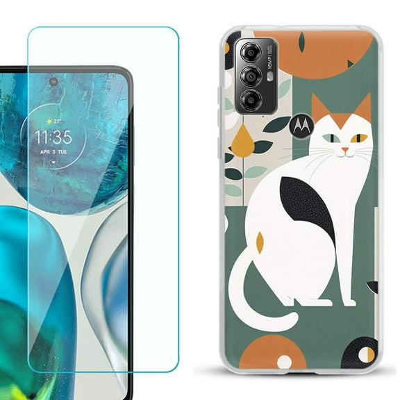 OneToughShield ® for Motorola Moto G Play 2023 Shockproof Fashion Phone Case, with Tempered Glass Screen Protector - Cat