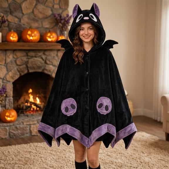 Bat Snuggie Wearable Blanket Hoodie, Soft Plush Bat Onesie Pajamas, Cozy Halloween Loungewear