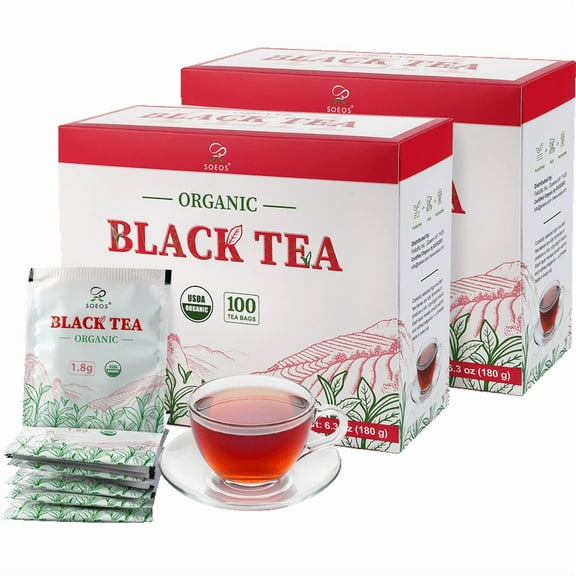 Soeos Organic Black Tea 2pack, 100 tea bags per box, 200 pc total
