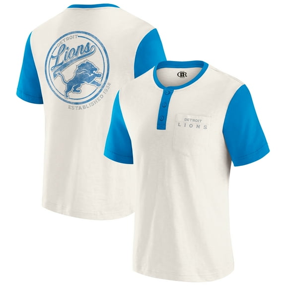 Men's Darius Rucker Collection by Fanatics Cream Detroit Lions Henley Colorblock Slub Pocket T-Shirt