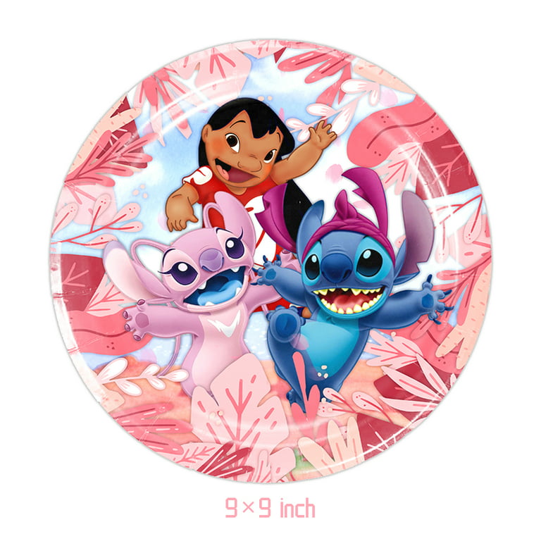 Pink Lilo and Stitch Birthday Party Supplies Set, Pink Theme Party Decoration Favors Includes Happy Birthday Banner, Tablecover, Plates, Forks