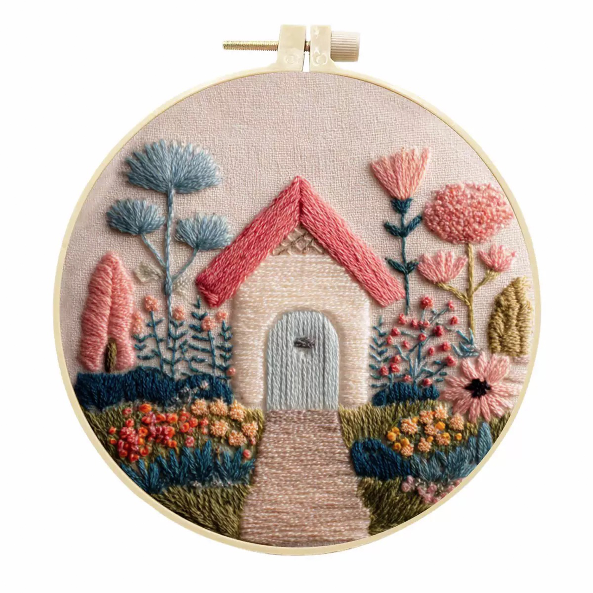 4 Pack Garden Embroidery Kits for Adults Beginners Cozy Cottage Floral Needlepoint DIY Hoop Art Craft Set