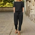 thumbnail image 2 of NMMUED Linen Two Piece Set Women, Two Piece Sets for Women Summer, Short Sleeve Shirts for Women, Wide Leg Pants Woman, Women Beach Fashion, Black L, 2 of 7