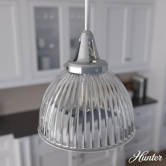 Hunter - Cypress Grove 1-light Brushed Nickel, Medium Size Pendant Light, Dimmable, Transitional Style, Dome Shaped, for Bedrooms, Dining, Living Rooms - 19349