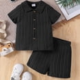 thumbnail image 2 of Splozh Beach Outfits Little Boy Linen Set Simple Solid Color Shirt Shorts Two Piece Set Summer Short Set Black,18-24 Months, 2 of 5