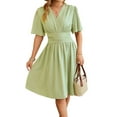 thumbnail image 3 of Women'S Dress 2025 Summer Deep V Neck Elegant Ruffle Mini Dress Waist Dresses Bean Green XL, 3 of 9