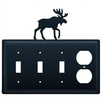 Triple Switch and Duplex Outlet Cover with Moose Accent, Black
