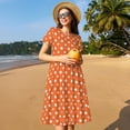 thumbnail image 4 of Naloa Orange And White Polka Dot Print Womens Summer A-Line Dress with Pockets,Short Sleeve Dresses,Flowy Beach Swing Dress for Vacation Travel, 4 of 6