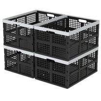 Sandmovie 66 L Large Plastic Collapsible Storage Crates, Folding Stackable Storage Crates, 4 Packs