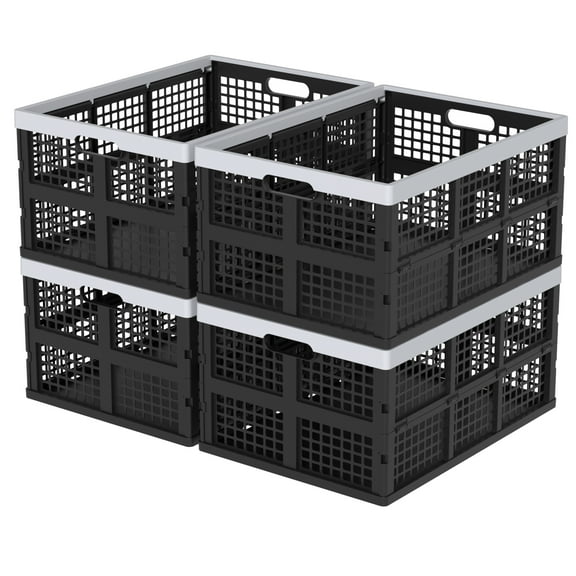 Sandmovie 66 L Large Plastic Collapsible Storage Crates, Folding Stackable Storage Crates, 4 Packs