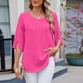 thumbnail image 2 of Jalioing Women's Chiffon Shirts Half Sleeve Crew Neck Summer Fashion Blouses Casual Trendy Plain Tops, 2 of 7