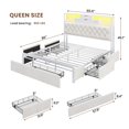 thumbnail image 6 of Queen Size Bed Frame with 5 Storage Drawers and Headboard,with LED Lights & Charging Station Velvet Upholstered Queen Platform Bed, No Noise,Beige, 6 of 8