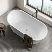 51" x 27.5" Oval Freestanding Soaking Flat Bottom Bathtub with Center Drain in Glossy White