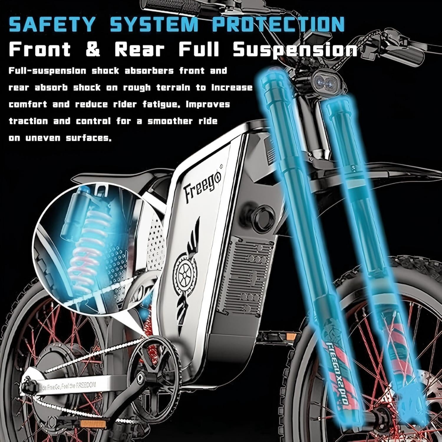 Freego X2 Pro 6000W(Peak) Motor Electric Dirt Bike for Adults, 60V30AH Battery Electric Motorcycle ,50MPH Speed Electric Bicycle,19x2'' Full Suspension/Hydraulic Brake