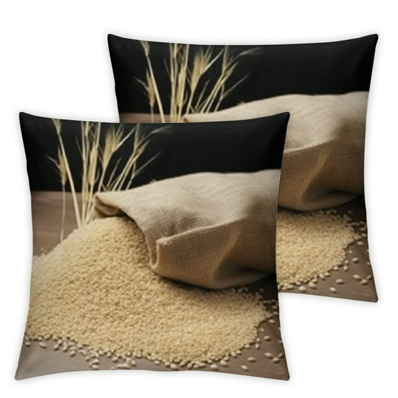 BANET  Feed Sack Print Decorative Throw Pillow Case Pack of 2, Close up Photo of Sesame on Plain Background, Couch Bedroom Living Room Cushion Cover,Brown Cream 12x12in