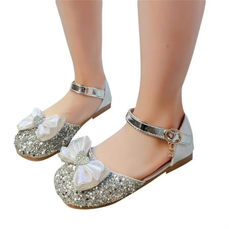 

Toddler Kids Baby Girls Sandals Shiny Rhinestones Heart Bow Embellished Ring Buckle Closure Crystal Princess Shoes