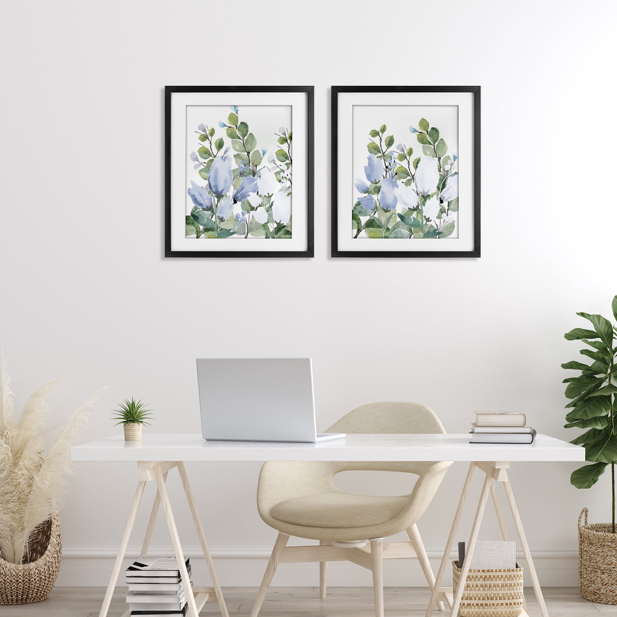 Stupell Industries Blue Spring Watercolors 2 Piece Black Framed Print Under Glass Set, design by Kim Allen