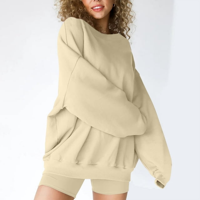 PENGXIANG Femmes Sweat-Shirt en Vrac Manches Longues Manches Longues Manchette Mode Molleton Sport Chaud Home Tops Armée Vert L