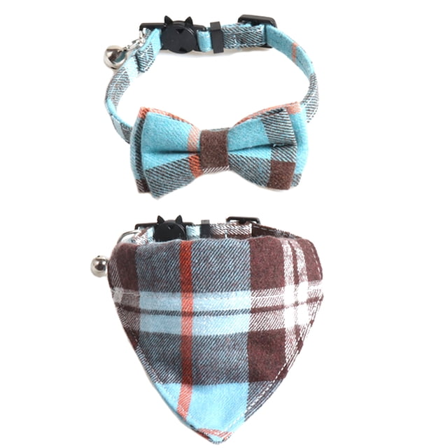 2 pieces with classic plaid cat collar with bells, separate cat collar bells