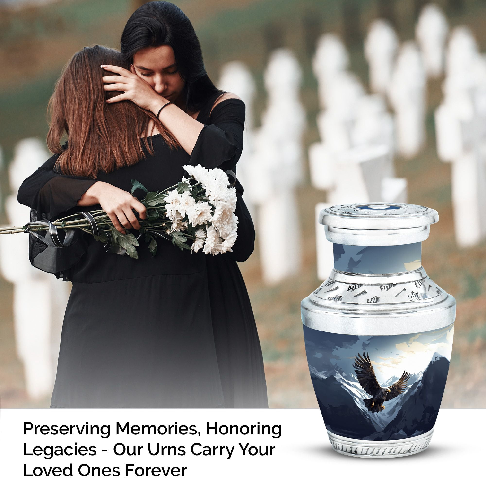 Eagle Flying In Snow Mountains Urn For Ashes, Snow Mountains-Themed Memorial Urns For Human Ashes Adult Female, Small Keepsake Cremation Urns For Ashes, Funeral Urns For Burial 3 Inch, 4pcs