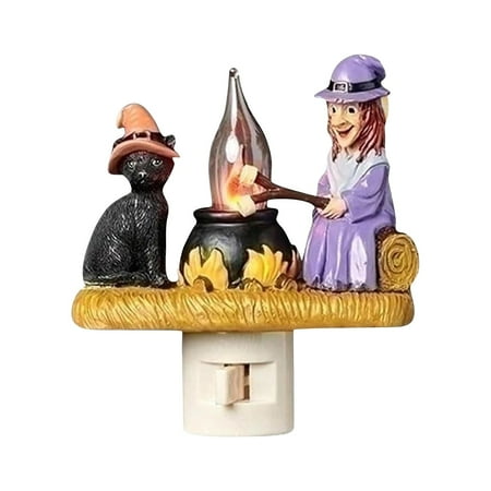 

Halloween Lights 3D Cat And Witch Campfires Flickering Nightlight