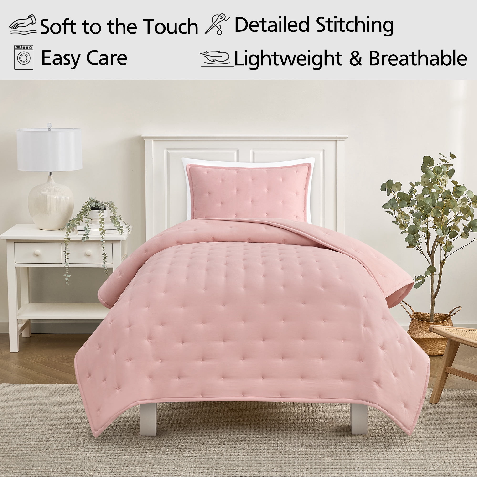 Mainstays Twin/Twin XL Comforter Set, All-Season, 2-Piece, Pink