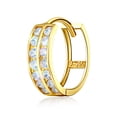 thumbnail image 5 of Wellingsale Ladies 14k Yellow Gold Polished 4mm 2 Line CZ Channel-set Hoop Huggies Earrings (11 x 11 mm), 5 of 7