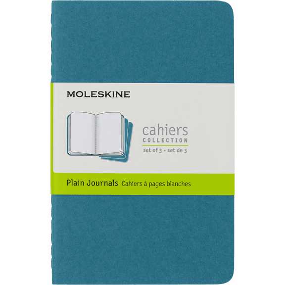 Moleskine Cahier Journals (Set of 3), Pocket (3.5" x 5.5"), Plain, Brisk Blue