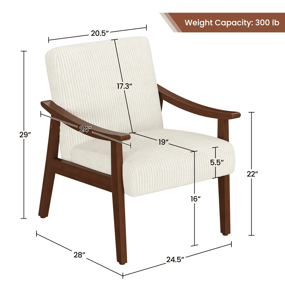 Renwick Mid-Century Modern Corduroy Fabric Armchair with Solid Wood Legs, Beige