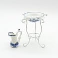 thumbnail image 1 of Estante de Metal para Lavabo de Maceta de Agua de Cerámica Floral Azul 1/12 perfke Mini conjunto de lavabo de pote de agua, 1 of 8