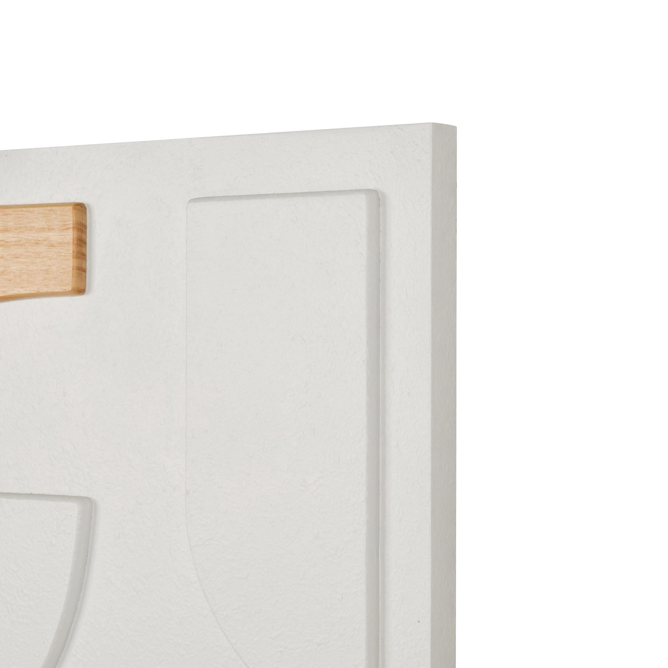 DecMode White Wood Dimensional Art Deco Shapes Geometric Wall Decor with Brown Accents