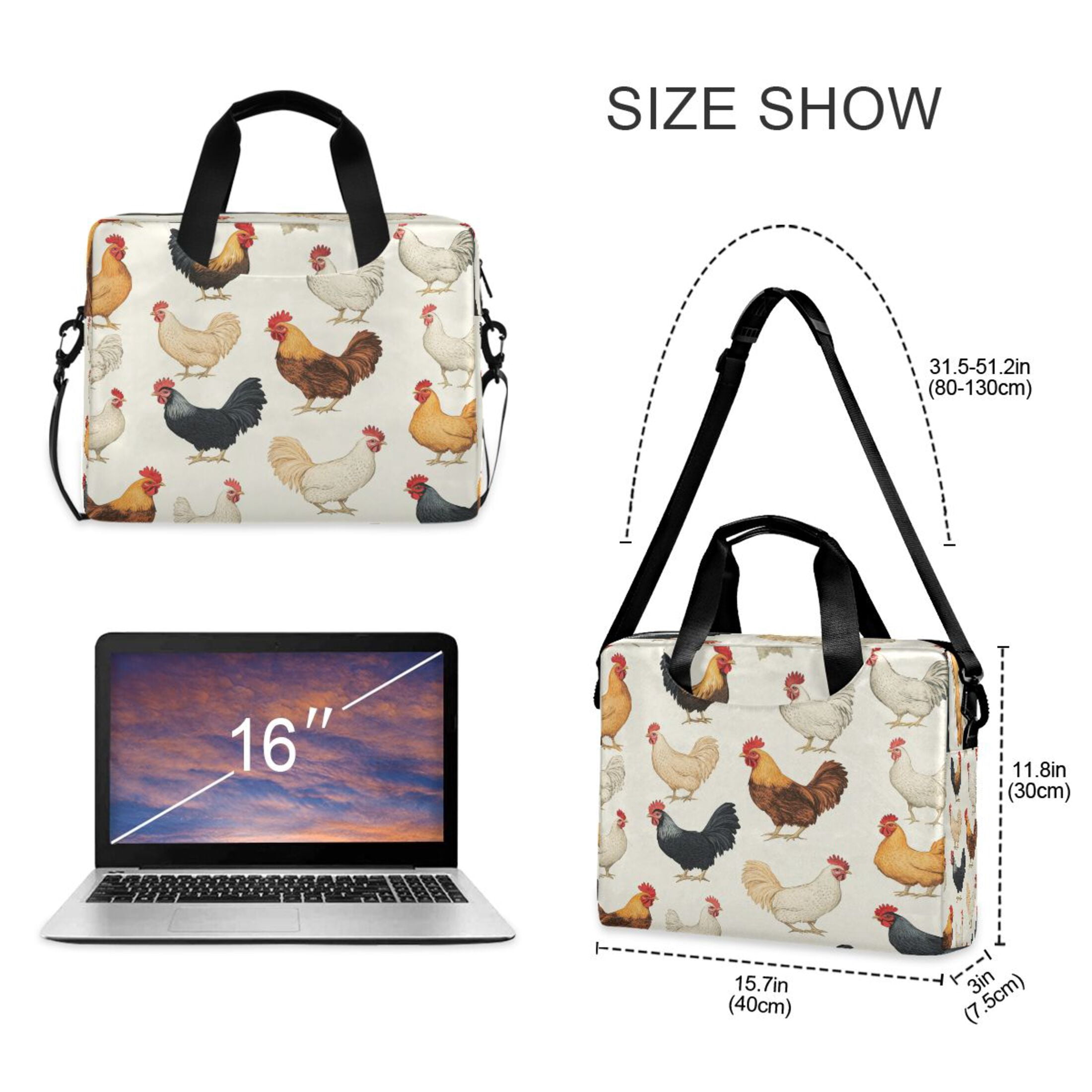 16" Laptop Tote Bag Laptop Sleeve Case Computer Briefcase for Work & Travel Chickens Pattern