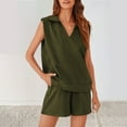 thumbnail image 4 of Ndbuld Women Summer Cotton Linen Short Sets 2 Piece Shorts Top Lounge Beach Vacation Two Piece Outfits Tracksuits Army Green L, 4 of 9