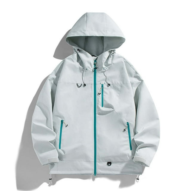 YOIAVAIOY Veste à Capuche Imperméable pour Hommes avec Cordon de Serrage, Manteaux de Randonnée avec Poche Gris TG